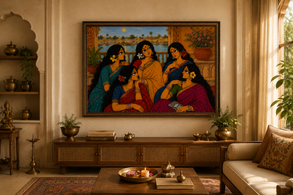 Shokhi – Whispers by the Riverside | Original Bengal Folk Art Painting shokhi